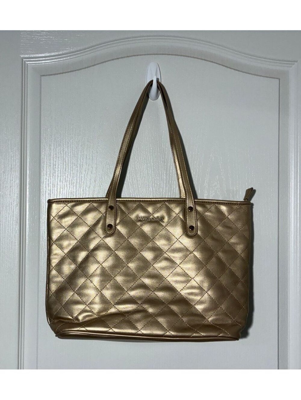NWOT Montana West Gold quilt zip top tote fully lined inner pockets